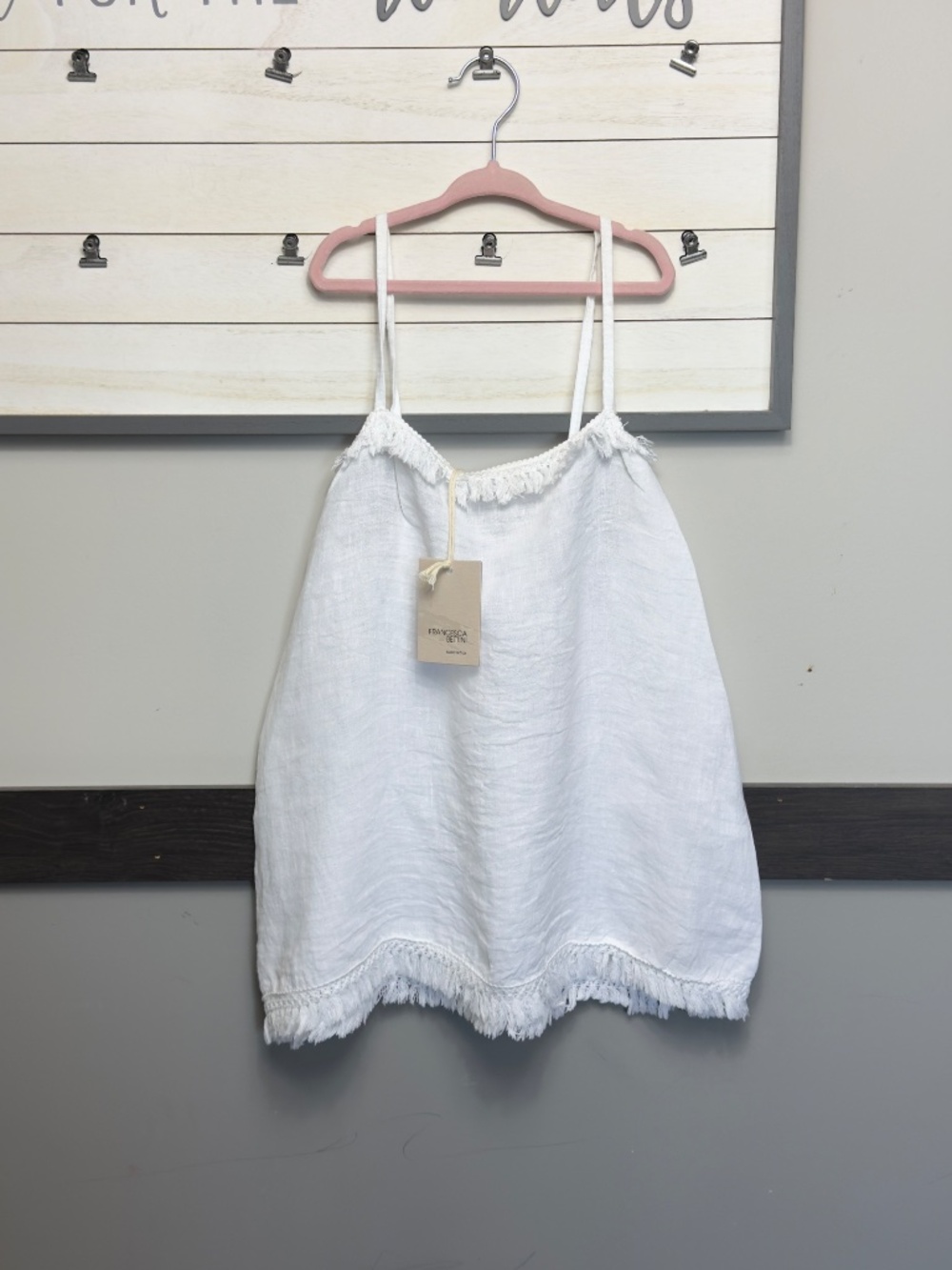 FRANCESCA BETTINI spaghetti strap white 100% linen lightweight blouse sz medium